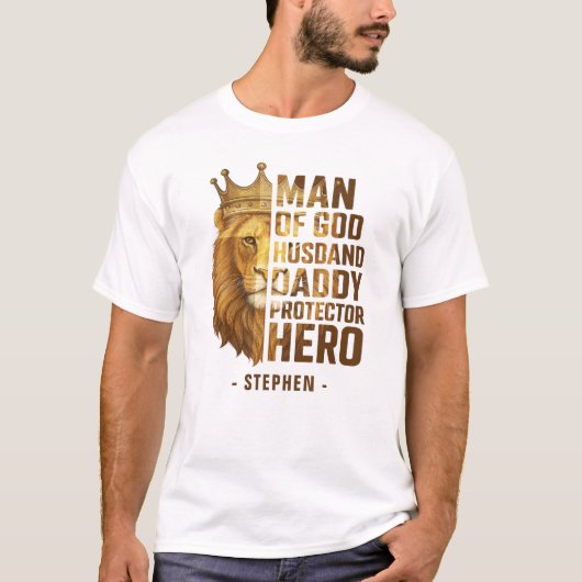 Man of God Lion Crownデザイン – 夫，パパ Tシャツ (正面)