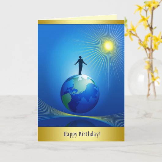 Man on Globe カード (黄色い花)