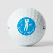 Man Playing Golf Azure Blue Monogram  ゴルフボール (正面)