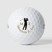 Man Playing Golf Elegant Monogram  ゴルフボール (正面)
