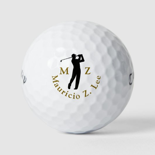 Man Playing Golf Elegant Monogram  ゴルフボール (正面)