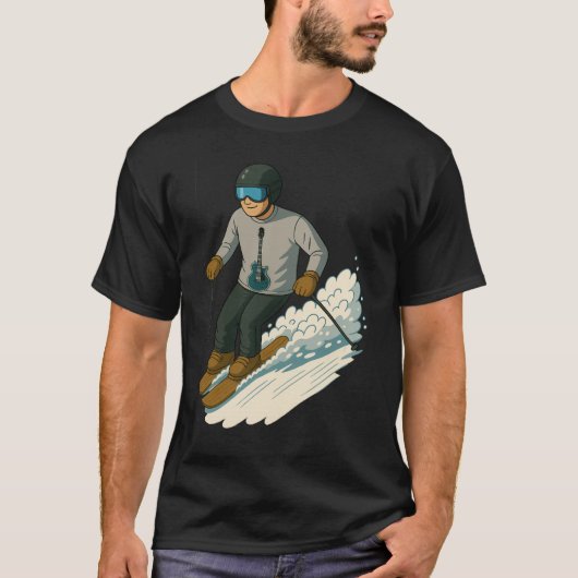 Man snow skiing with guitar shirt transparent tシャツ (正面)