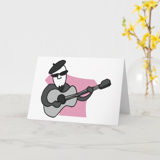 Man Wearing Beret Playing Acoustic Guitar カード (黄色い花)