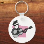 Man Wearing Beret Playing Acoustic Guitar キーホルダー (裏面)
