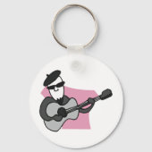 Man Wearing Beret Playing Acoustic Guitar キーホルダー (裏面)