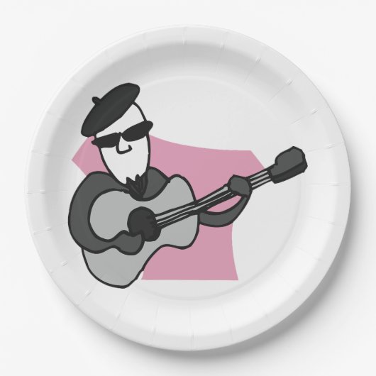 Man Wearing Beret Playing Acoustic Guitar ペーパープレート (正面)