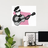 Man Wearing Beret Playing Acoustic Guitar ポスター (ホームオフィス)