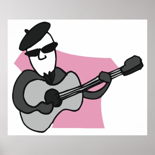 Man Wearing Beret Playing Acoustic Guitar ポスター (正面)