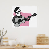 Man Wearing Beret Playing Acoustic Guitar ポスター (キッチン)