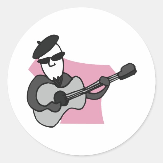 Man Wearing Beret Playing Acoustic Guitar ラウンドシール (正面)