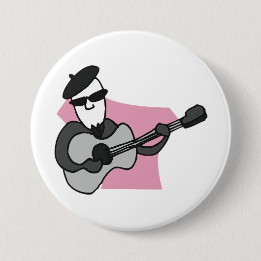Man Wearing Beret Playing Acoustic Guitar 缶バッジ (正面)