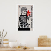 Man with Red Flowers - Matchbox Print - Czech Wall ポスター (キッチン)