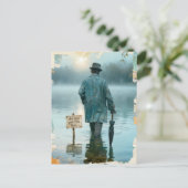 Man With Umbrella Do Not Pet the Fish Surreal  ポストカード (スタンド正面)