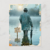 Man With Umbrella Do Not Pet the Fish Surreal  ポストカード (正面)