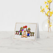 Man Woman Road Workers Romantic Greeting Card      カード (黄色い花)