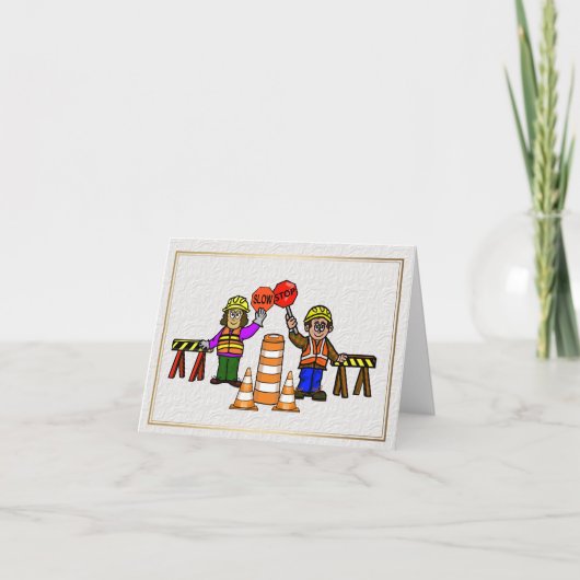 Man Woman Road Workers Romantic Greeting Card      カード (正面)