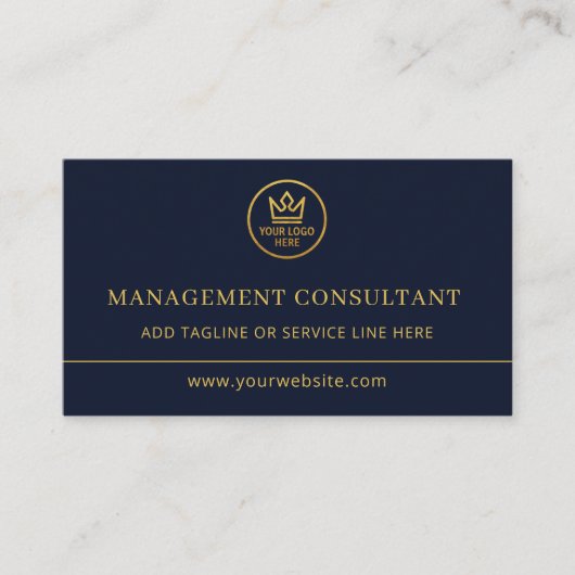 Management Consultant Blue Gold Logo QR Code 名刺 (正面)