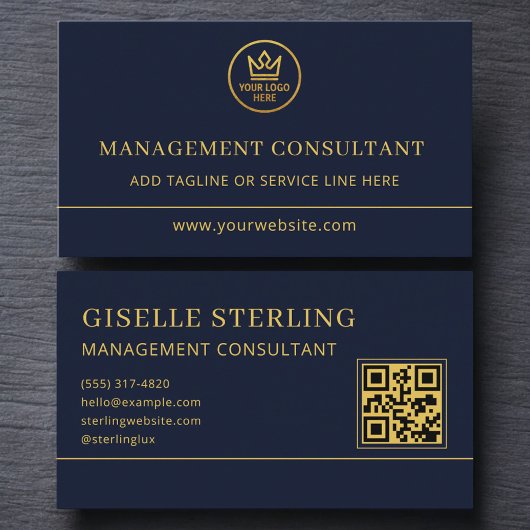 Management Consultant Blue Gold Logo QR Code 名刺