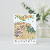 Manarola Cinque Terre Italy Travel Illustration ポストカード (スタンド正面)