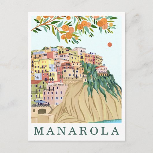 Manarola Cinque Terre Italy Travel Illustration ポストカード (正面)
