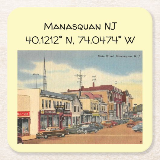 Manasquan NJ座標の経度と緯度 スクエアペーパーコースター (正面)