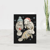 Manatee Christmas Manatee Santa Reindeer Lights Wo カード (正面)