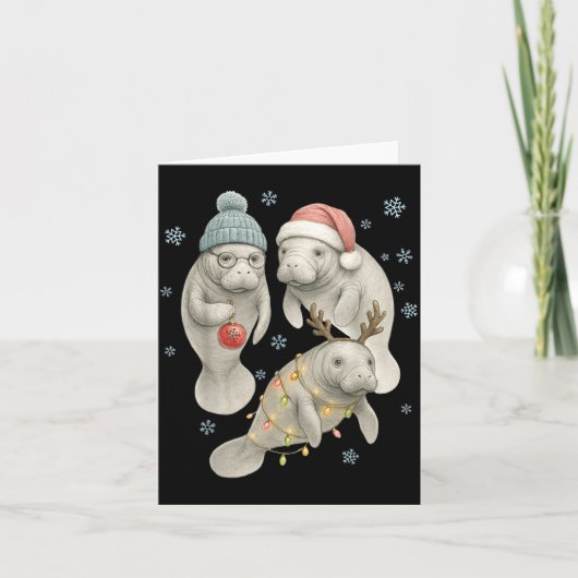 Manatee Christmas Manatee Santa Reindeer Lights Wo カード (正面)
