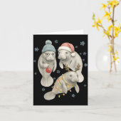 Manatee Christmas Manatee Santa Reindeer Lights Wo カード (黄色い花)