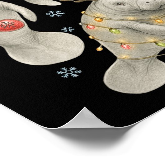 Manatee Christmas Manatee Santa Reindeer Lights Wo ポスター (角)