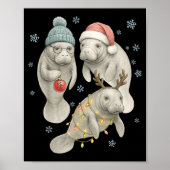 Manatee Christmas Manatee Santa Reindeer Lights Wo ポスター (正面)