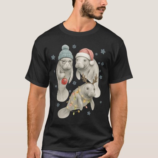 Manatee Christmas Manatee Santa Reindeer Lights Wo Tシャツ (正面)