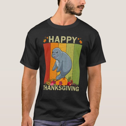 Manatee Retro Graphic Family Matching Thanksgivin Tシャツ (正面)