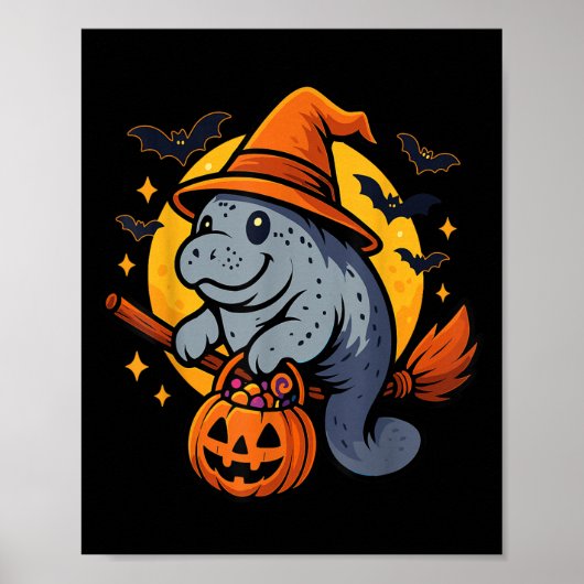 Manatee Witch Hat Pumpkin Halloween Soky Season  ポスター (正面)
