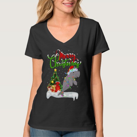 Manatee   Xmas Decorations Santa Manatee Christmas Tシャツ (正面)