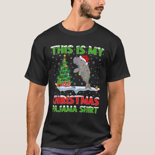 Manatee Xmas Tree Lights This Is My Christmas Paja Tシャツ (正面)