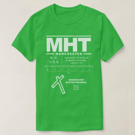 Manchester-Boston Regional Airport MHT Tシャツ (デザイン正面)