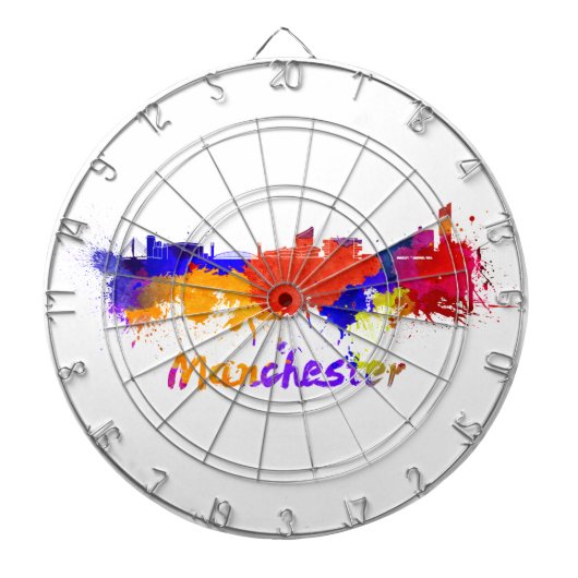 Manchester skyline in watercolor ダーツボード (正面)