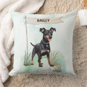 Manchester Terrier Watercolor Personalized Dog クッション (ブランケット)