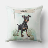 Manchester Terrier Watercolor Personalized Dog クッション (正面)