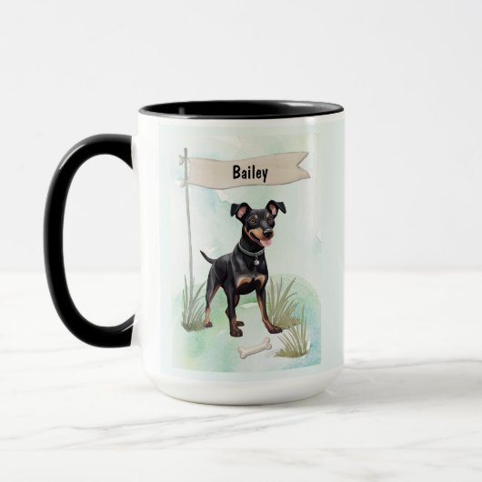 Manchester Terrier Watercolor Personalized Dog マグカップ (左)