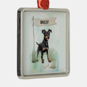 Manchester Terrier Watercolor Personalized Dog メタルオーナメント (右)