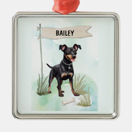 Manchester Terrier Watercolor Personalized Dog メタルオーナメント