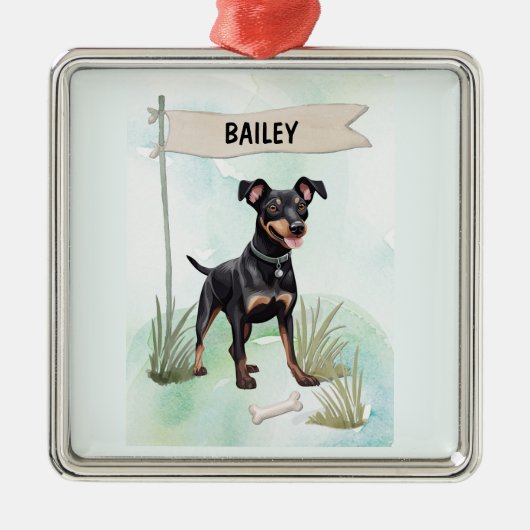 Manchester Terrier Watercolor Personalized Dog メタルオーナメント (正面)
