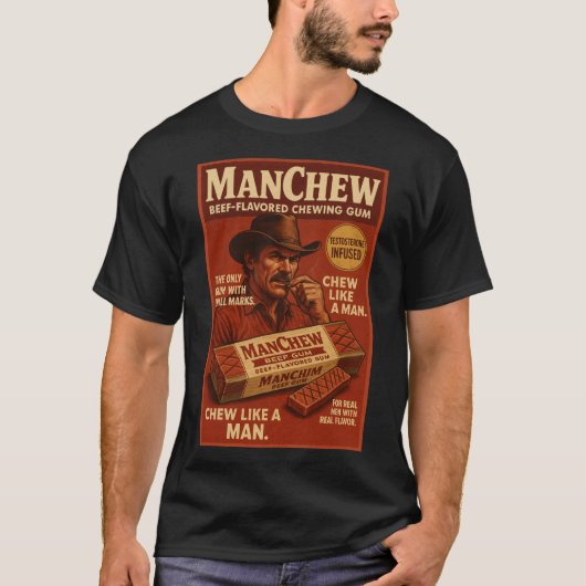 ManChew Beef Gum – Retro Macho Parody Shirt Tシャツ (正面)