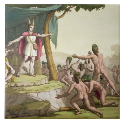 Manco Capac王およびCoya homを受け取っている女王のママ タイル (正面)