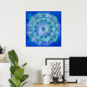 Mandala 12青いティール（緑がかった色）の背景 – ポスター (ホームオフィス)