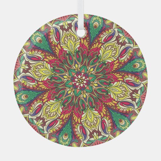 Mandala Bandana:ヴィンテージシームレスデザイン。 ガラスオーナメント (正面)