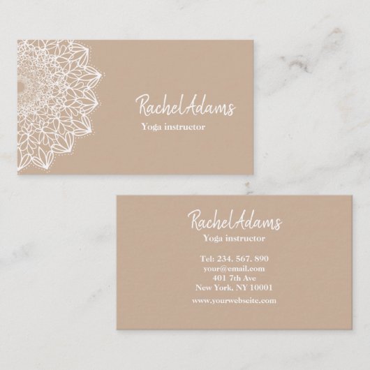 Mandala Beige Braun Weiß 名刺 (正面/裏面)