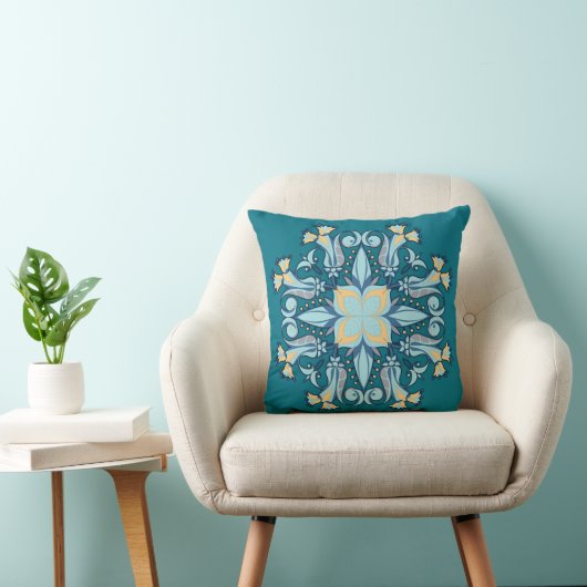 Mandala Bloom Pillow in Teal クッション (椅子)
