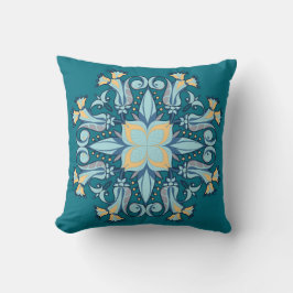 Mandala Bloom Pillow in Teal クッション